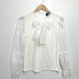 The Moon‎ Sheer Lace Bow Top Large Romantic Feminine Twee Retro Quirky Teacher